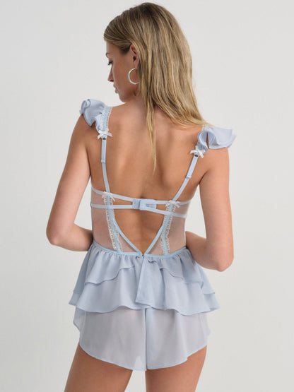 For Love and Lemons - Blair Bow Romper - Blue
