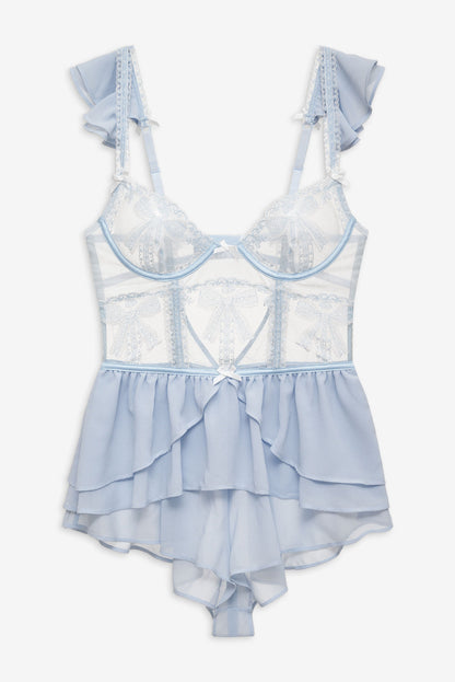 For Love and Lemons - Blair Bow Romper - Blue