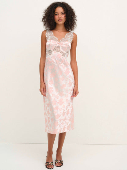 For Love and Lemons - Audrey Jacquard Midi Slip - Peach