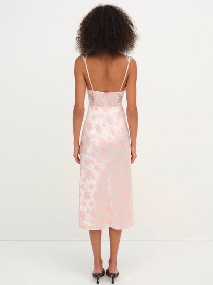 For Love and Lemons - Audrey Jacquard Midi Slip - Peach