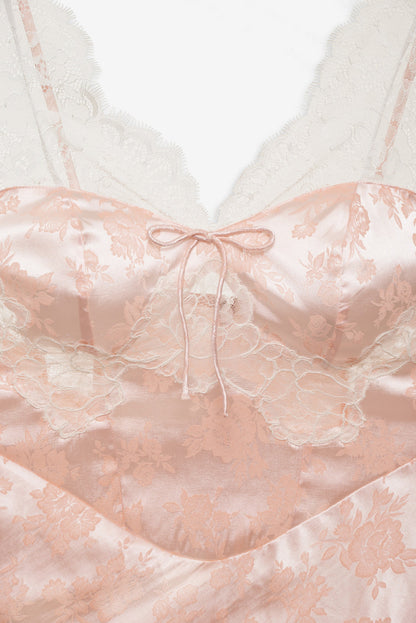 For Love and Lemons - Audrey Jacquard Midi Slip - Peach