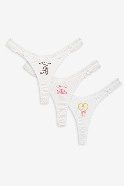 For Love and Lemons - Bachelorette Thong Panty Pack - White
