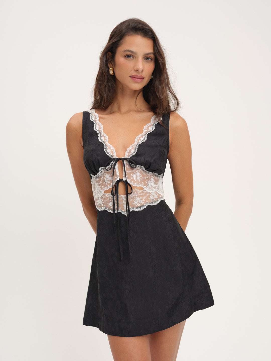 For Love and Lemons Bluebird Jacquard Mini Slip Dress - Black