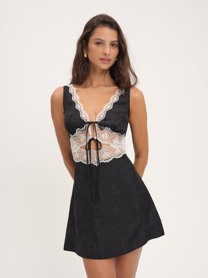 For Love and Lemons Bluebird Jacquard Mini Slip Dress - Black