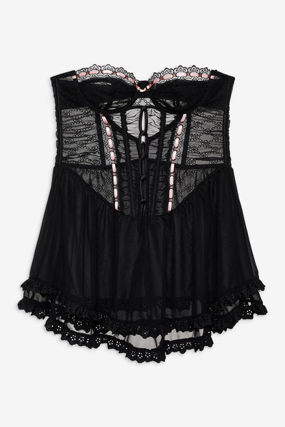 For Love and Lemons - Elena Eyelet Slip Dress - Black