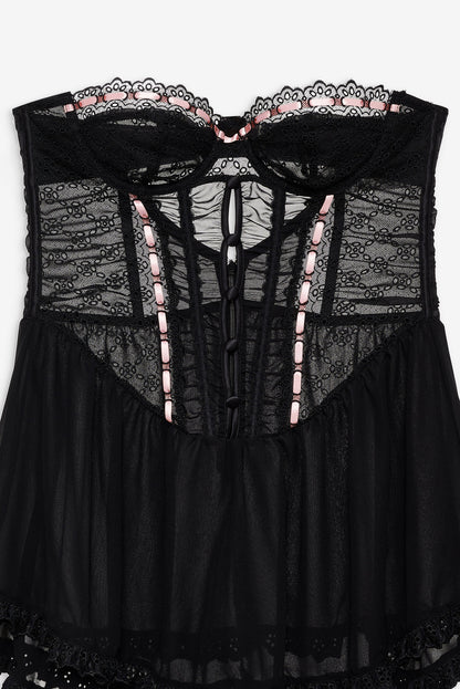 For Love and Lemons - Elena Eyelet Slip Dress - Black