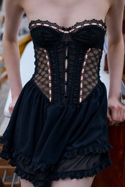 For Love and Lemons - Elena Eyelet Slip Dress - Black