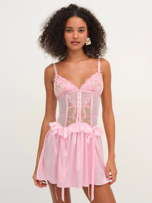 For Love and Lemons - Ily Embroidered Slip Dress - Pink
