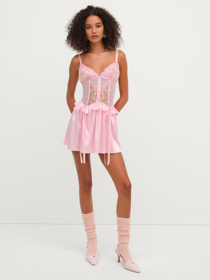 For Love and Lemons - Ily Embroidered Slip Dress - Pink