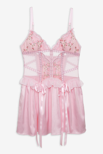 For Love and Lemons - Ily Embroidered Slip Dress - Pink