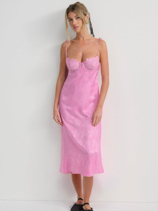 For Love and Lemons - Maye Embroidered Slip Dress - Pink