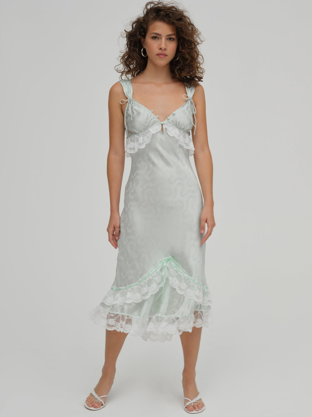 For Love and Lemons - Mint Twist Jacquard Midi Slip Dress - Mint