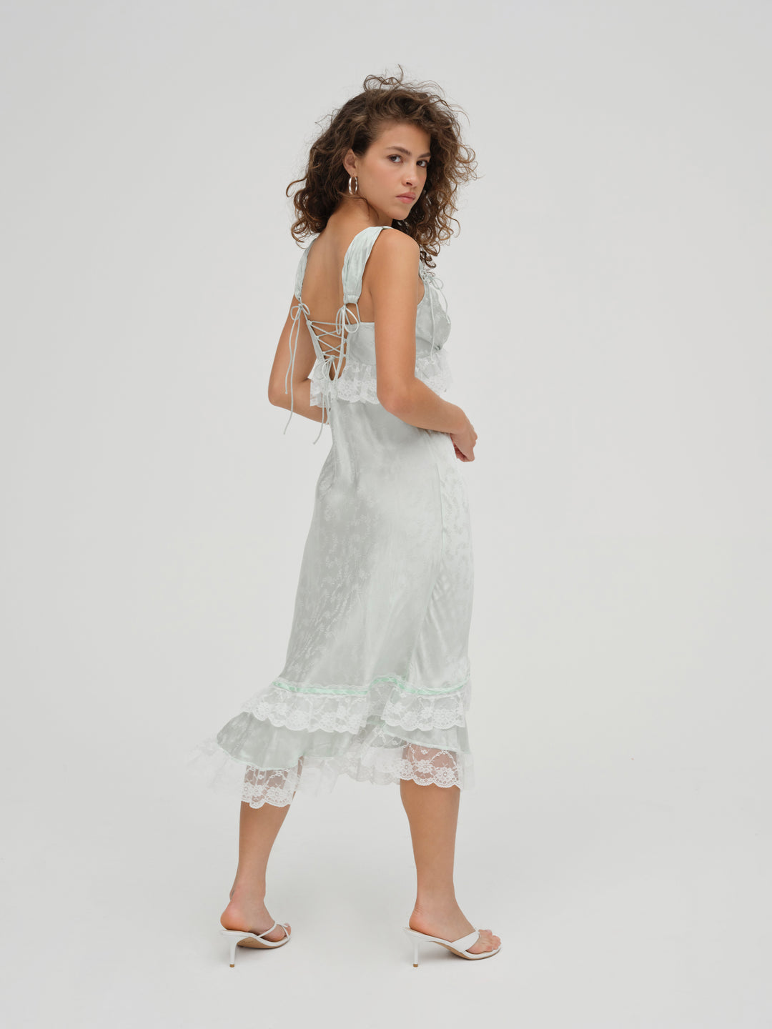 For Love and Lemons - Mint Twist Jacquard Midi Slip Dress - Mint