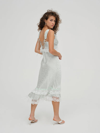 For Love and Lemons - Mint Twist Jacquard Midi Slip Dress - Mint