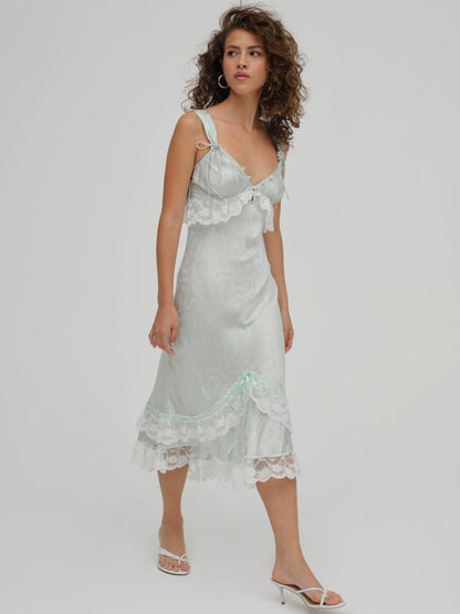 For Love and Lemons - Mint Twist Jacquard Midi Slip Dress - Mint