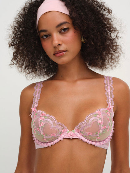 For Love and Lemons - Ily Embroidered Underwire Bra - Pink