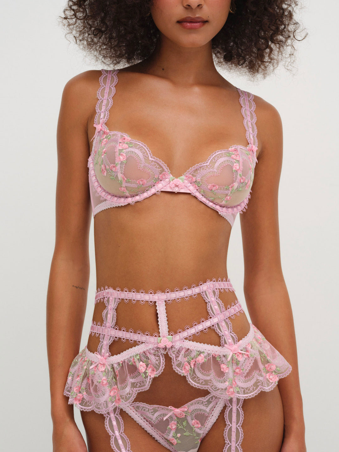 For Love and Lemons - Ily Embroidered Underwire Bra - Pink