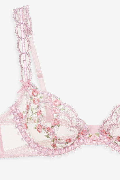 For Love and Lemons - Ily Embroidered Underwire Bra - Pink