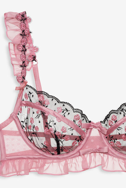 For Love and Lemons - Rose Cluster Underwire Bra - Pink