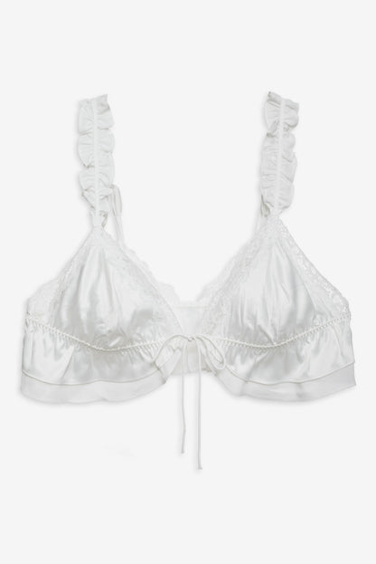 For Love and Lemons Butterfly Lace Ruffle Bralette - White