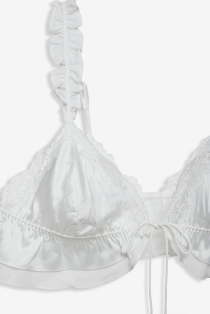 For Love and Lemons Butterfly Lace Ruffle Bralette - White
