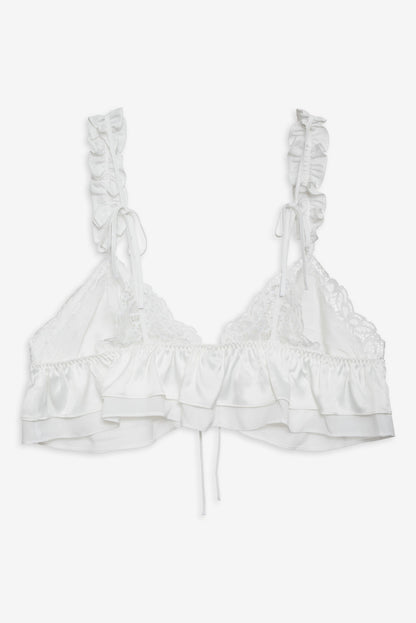 For Love and Lemons Butterfly Lace Ruffle Bralette - White
