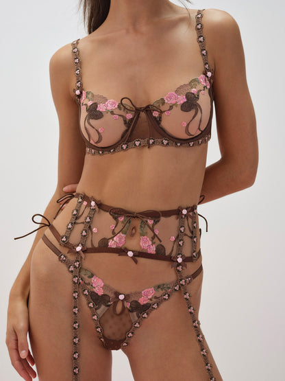 For Love and Lemons - Runaway Bows Underwire Bra - Brown