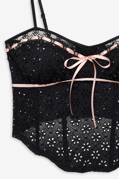 For Love and Lemons - Elena Eyelet Bustier - Black
