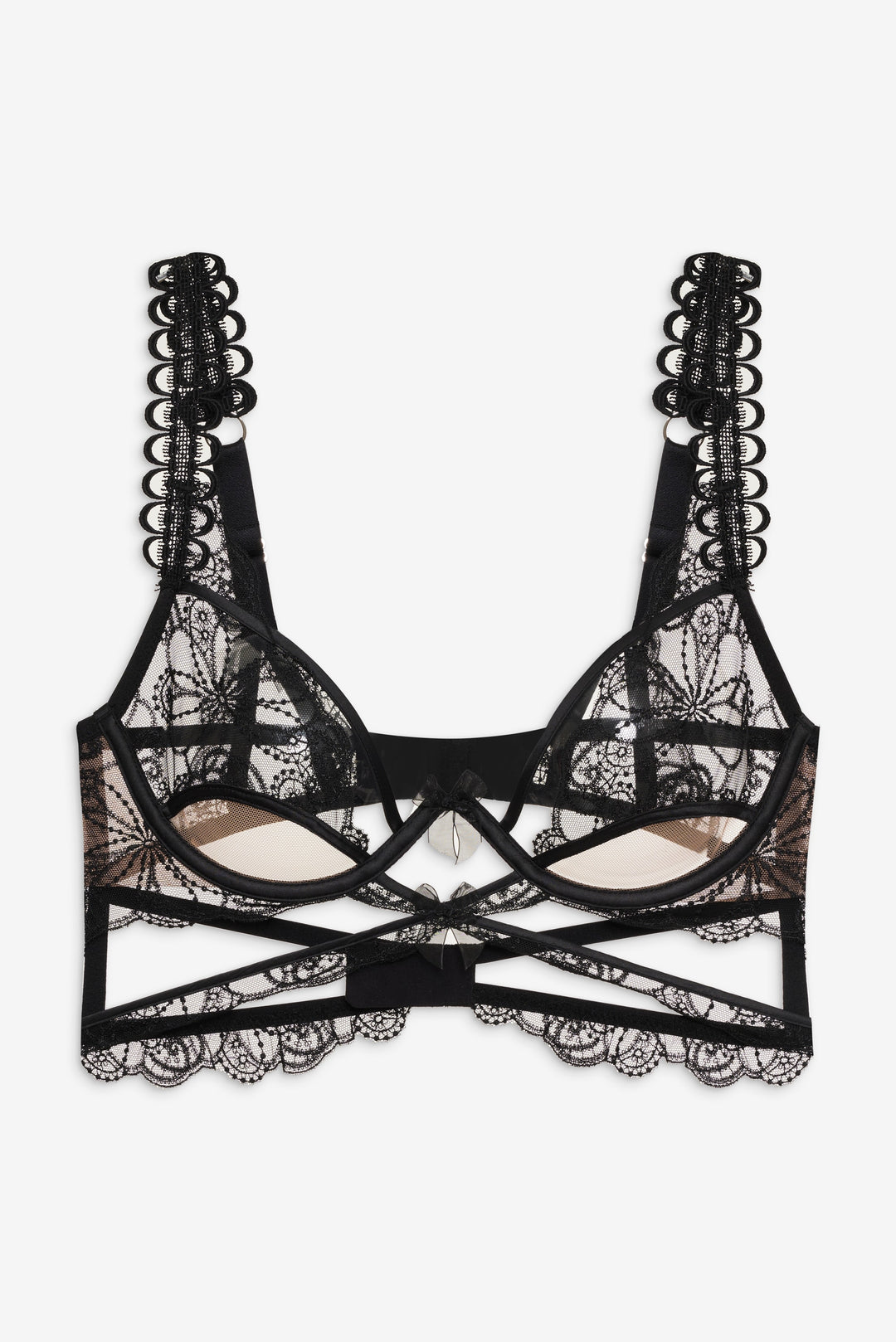 For Love and Lemons - Swirly Floral Embroidered Bra - Noir