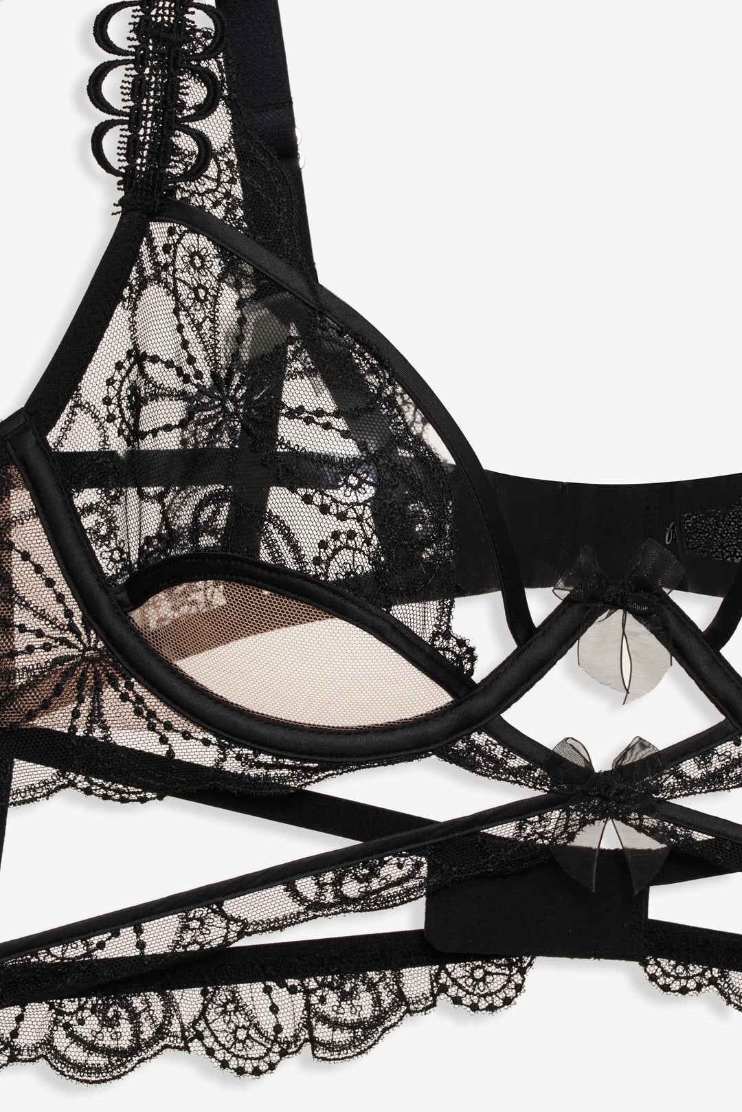 For Love and Lemons - Swirly Floral Embroidered Bra - Noir