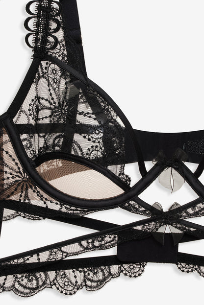 For Love and Lemons - Swirly Floral Embroidered Bra - Noir