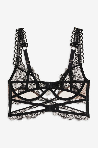 For Love and Lemons - Swirly Floral Embroidered Bra - Noir