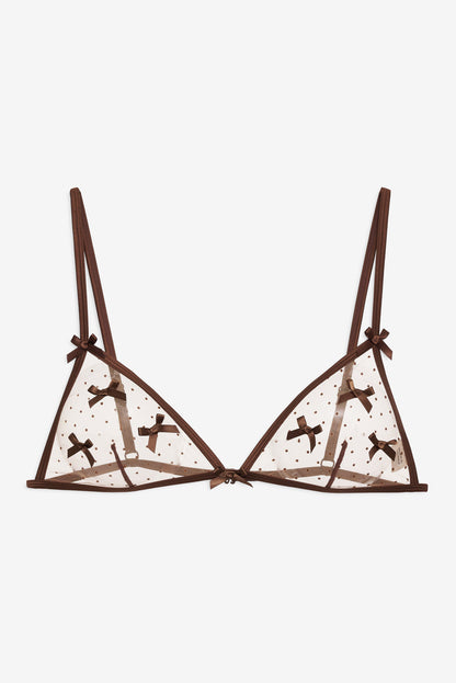 For Love and Lemons - Flock Dot Bows Triangle Bralette - Brown