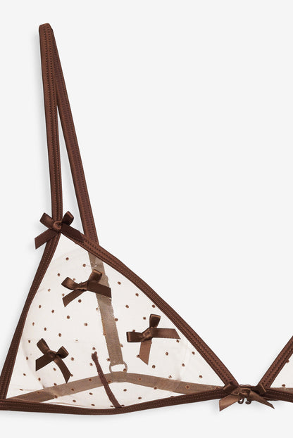 For Love and Lemons - Flock Dot Bows Triangle Bralette - Brown