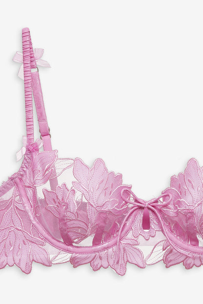 For Love and Lemons - Maye Embroidered Underwire Bra - Pink