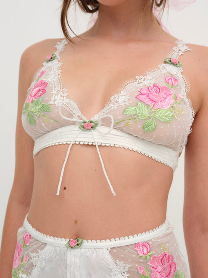For Love and Lemons - Heirloom Rose Bralette - White