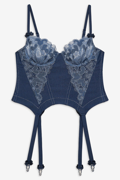 For Love and Lemons - Denim Hearts Bustier - Blue