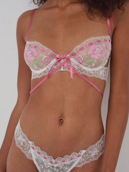 For Love and Lemons - Rose Milk Eyelet Underwire Bra - Pink