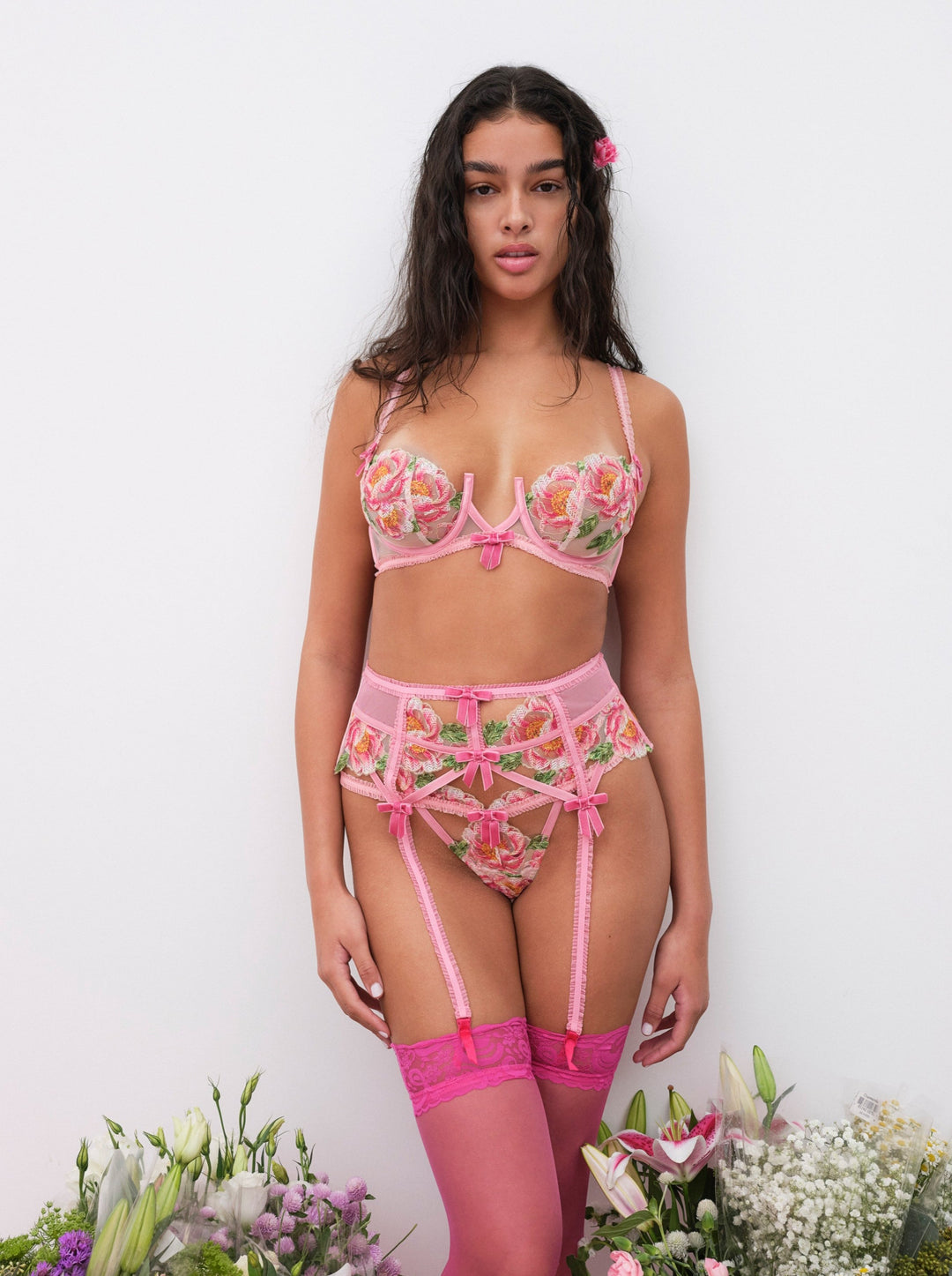For Love and Lemons - Needle Point Roses Underwire Bra - Pink