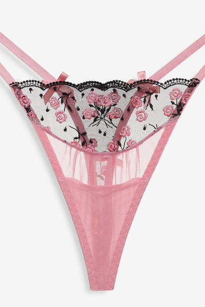 For Love and Lemons - Rose Cluster Thong Panty - Pink