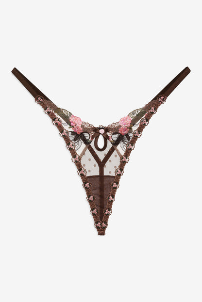 For Love and Lemons - Runaway Bows Thong Panty - Brown