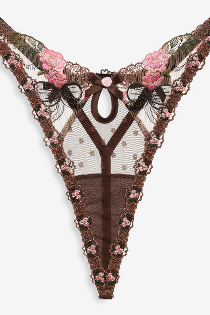 For Love and Lemons - Runaway Bows Thong Panty - Brown