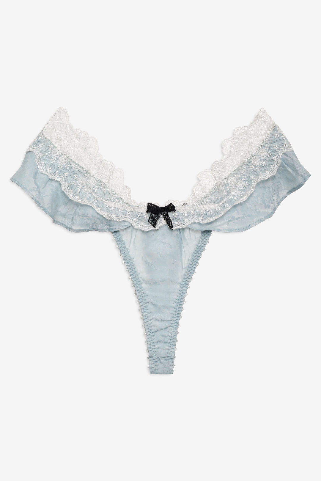 For Love and Lemons - Bluebird Jacquard Thong Panty - Dusty Blue