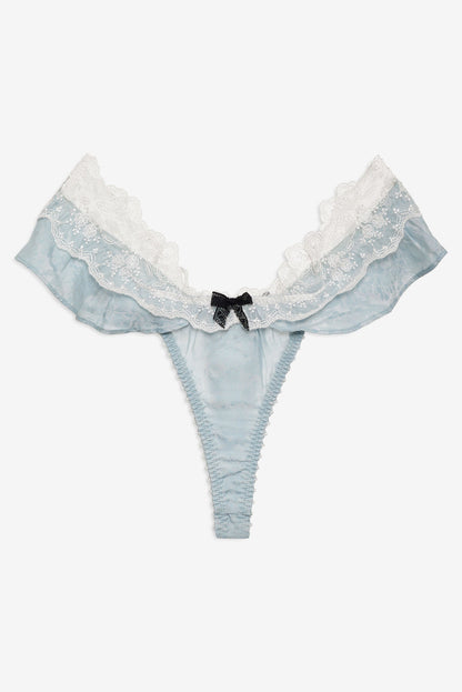 For Love and Lemons - Bluebird Jacquard Thong Panty - Dusty Blue