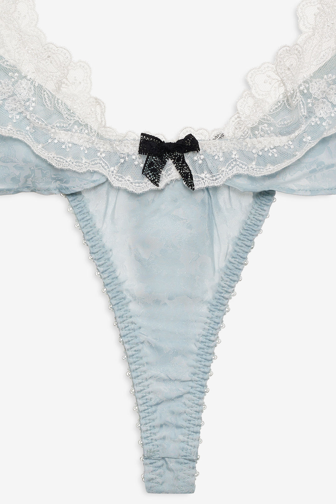 For Love and Lemons - Bluebird Jacquard Thong Panty - Dusty Blue