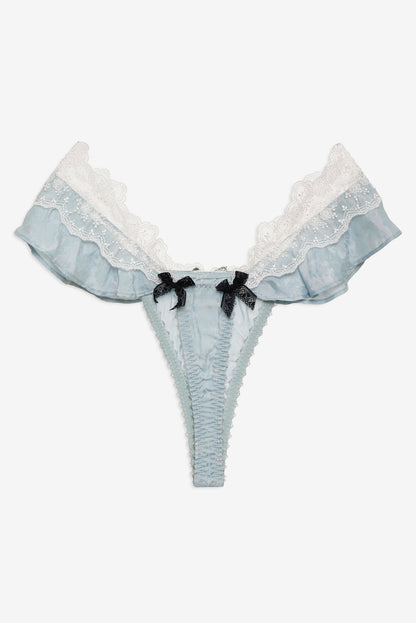 For Love and Lemons - Bluebird Jacquard Thong Panty - Dusty Blue