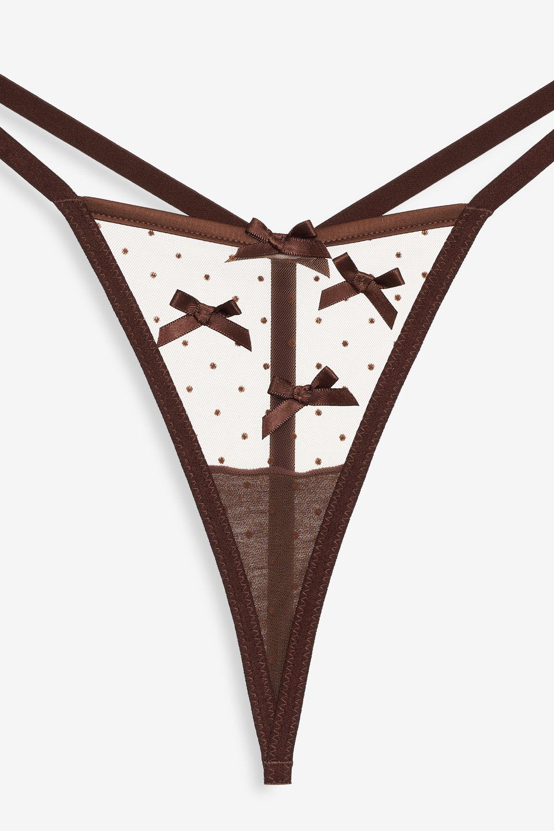 For Love and Lemons - Flock Dot Bows G-String Panty - Brown
