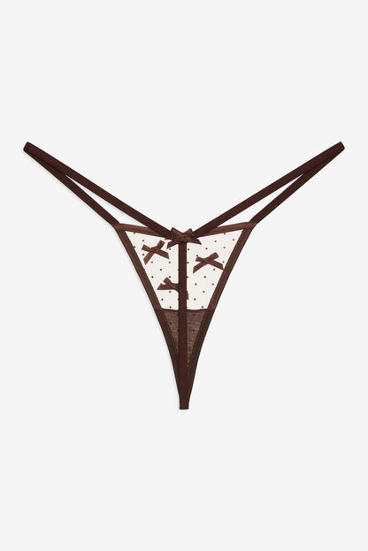 For Love and Lemons - Flock Dot Bows G-String Panty - Brown