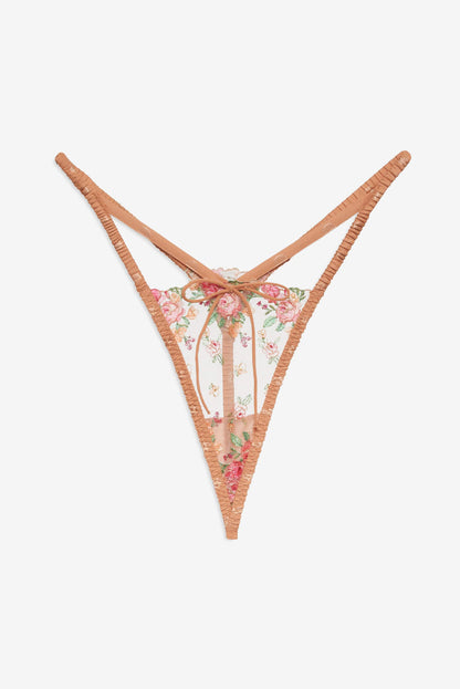 For Love and Lemons - Glimmer Rosebud Thong Panty - Terracotta