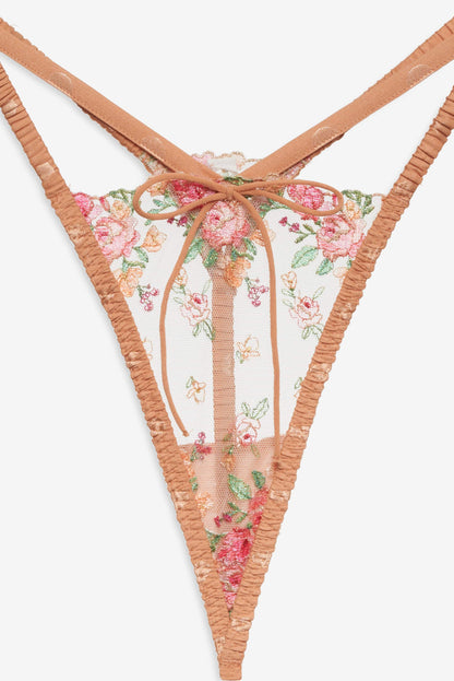 For Love and Lemons - Glimmer Rosebud Thong Panty - Terracotta
